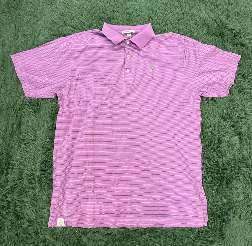 Peter Millar Men's L Purple Striped Cotton Polo Shirt Short Sleeve Golf Casual